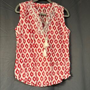 Red and White Sleeveless Top